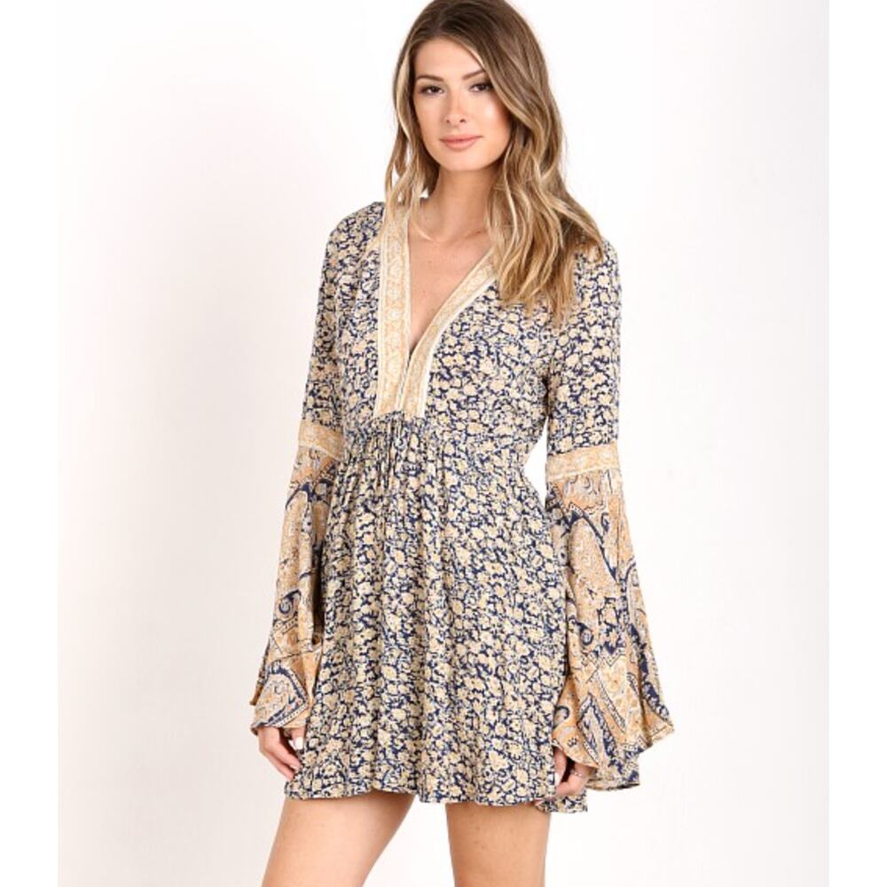 Free People Once Upon a Summertime Boho Floral Romper Navy Blue Size XS